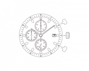 Movimento Miyota 6S10, 15 SC, CHRONO data al 3