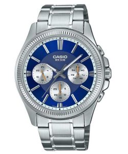 Orologio da uomo Casio analogico in acciaio inossidabile quadrante blu al quarzo MTP-1375D-2A1